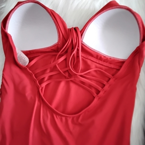 JANTZEN RED ONE PIECE RUCHED BATHING SUIT - Picture 7 of 7